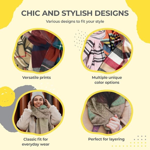 Men and Women Dark Berry Plaid Winter Scarf Cashmer Soft Plum Feathers - Picture 4 of 7